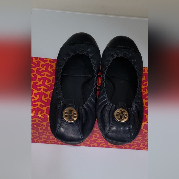 Tory Burch Designer Dark Navy Blue Abbey Leather Ballet Flats Size 7 - Picture 4 of 8